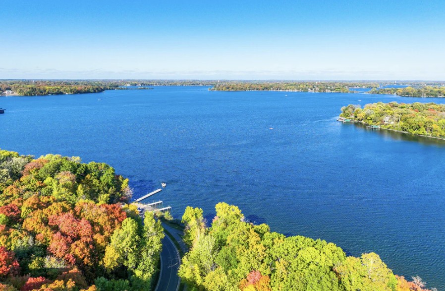 Aerial view of Minnetrista MN lake